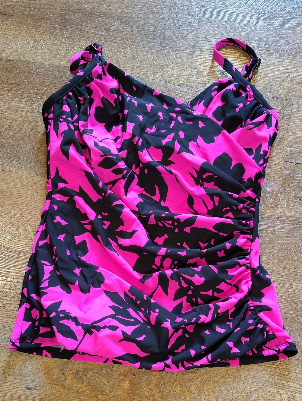 Magicsuit Women's 14, Black & Hot Pink Floral Ruching Tankini Swim Top